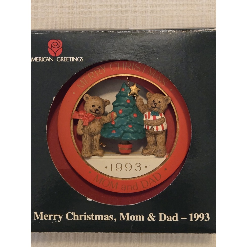 1993 American Greetings "Mom & Dad" Ornament With Original Box Bears Christmas